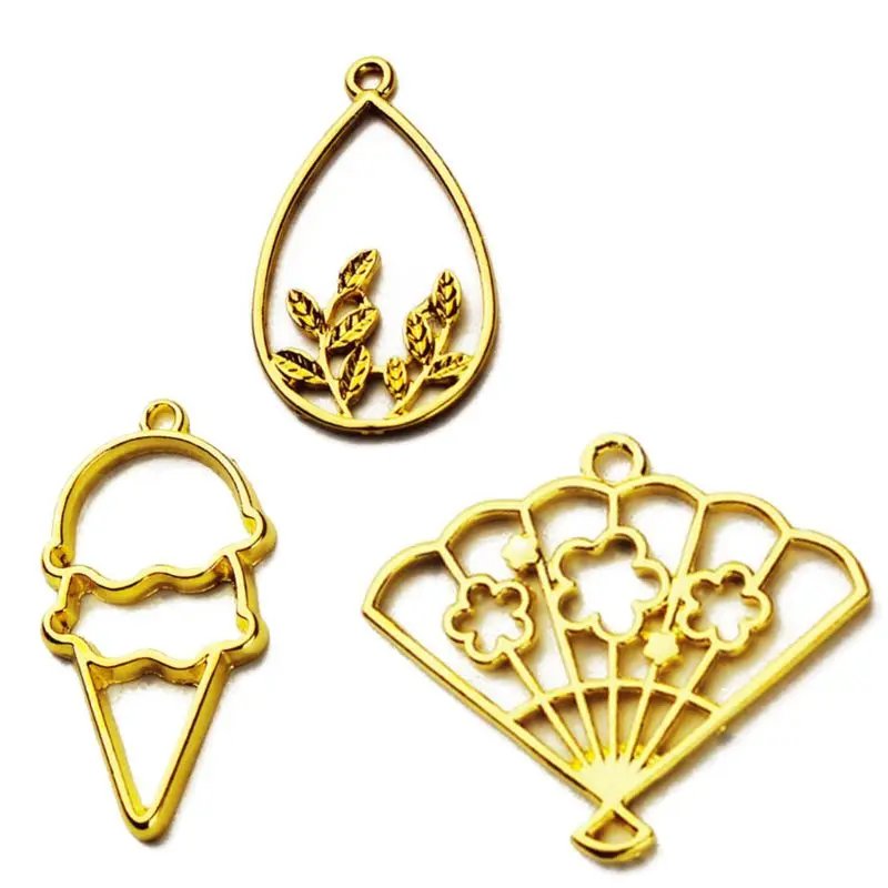 

5Pcs Leaf Fan Ice Cream Pendant Blank Resin Frames Bezel Setting Jewelry Making