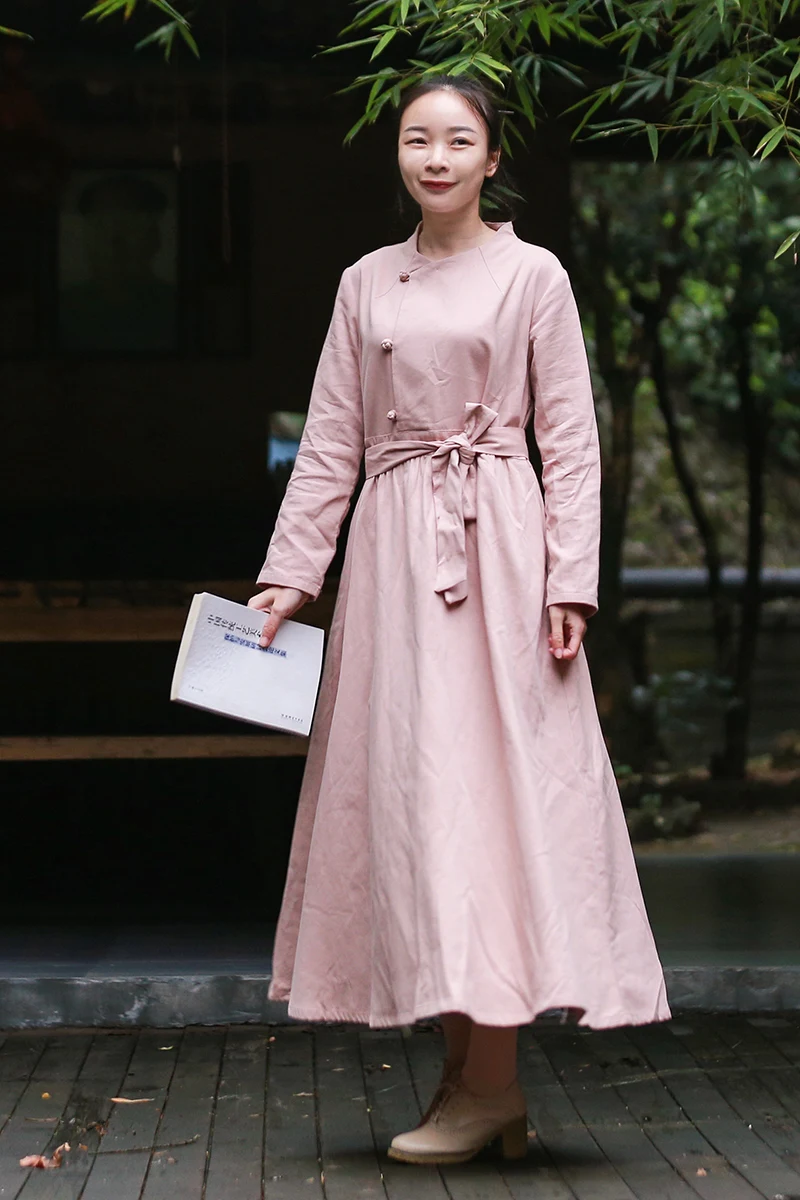 LZJN Women 2019 New Spring Autumn Dress Bow Tie Elegant Long Sleeve Cotton Vintage Maxi Dresses Chic Robe Casual Vestidos Mujer (6)