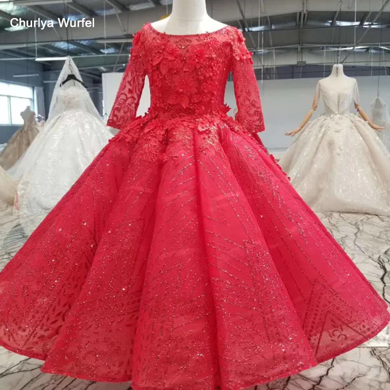 HTL0544 красное платье для причастия бальное платье для девочек со шнуровкой сзади три четверти опухшие пышные платья Цветы Vestido Comunion Nina