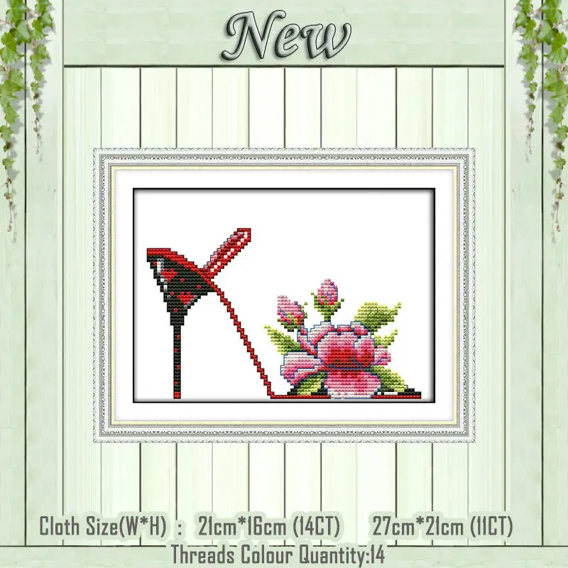 Fashion high heels C Модные туфли на высоком каблуке с изображением кота и цветка, картина «сделай сам», напечатанная на холсте, DMC 11CT 14CT, комплект для вышивки крестиком, наборы для рукоделия - Цвет: Fashion high heels C