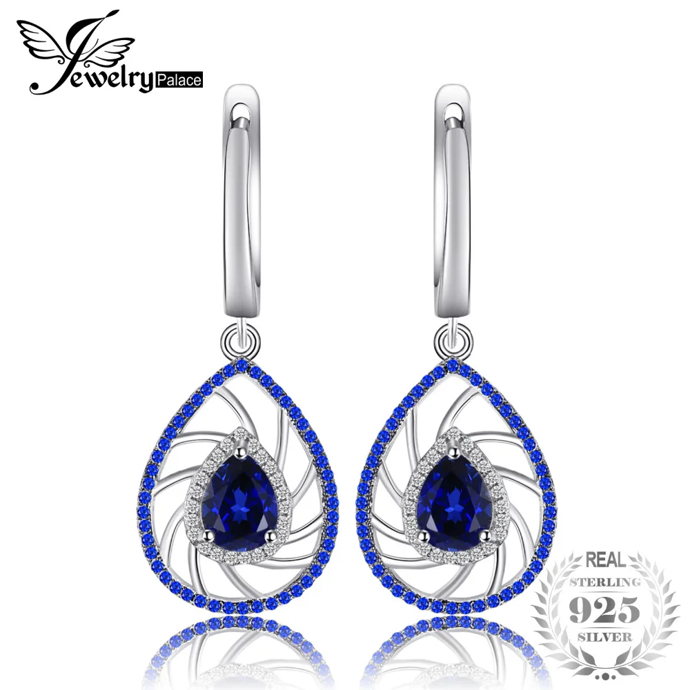 

JewelryPalace 1ct Pear Shape Created Sapphire & Blue Spinel Dangle Earrings For Women Fashion 925 Sterling Silver Fine Jewelry