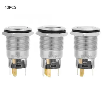 

40Pcs Automatic Reset Flat Ring Head with Light Nickel Plated Brass Button Switch BEM-19-11D 12VDC 5 Solder Feet