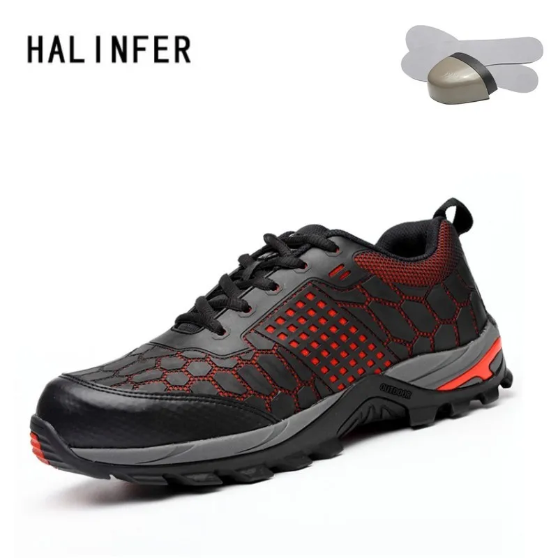 

HALINFER 2018 new outdoor steel toe cap work&safety boots shoes men puncture proof boots men's plus size 37-47