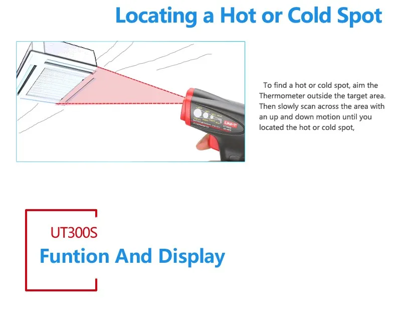 UNI-T UT300S цифровой инфракрасный термометр бесконтактный датчик температуры измерительный дисплей Промышленный цифровой инфракрасный термометр
