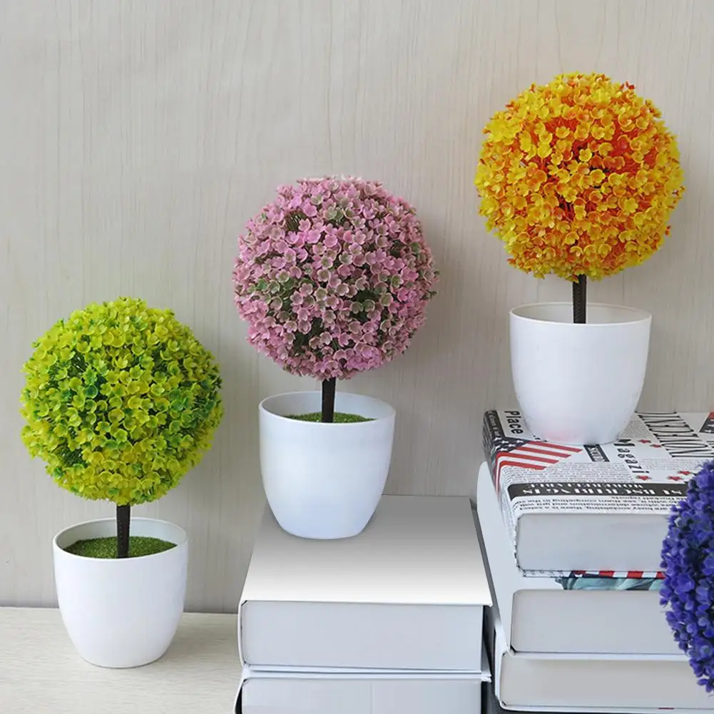 

Fashion Artificial Potted Ornament Topiary Ball Shape Bonsai Fake Plant Small Tree Pot Plants Home Decor Garden Ornaments