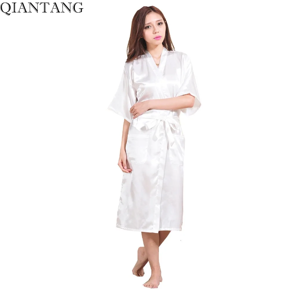 White Wedding Bride Bridesmaid Dressing Robe Female Faux Silk Bathrobe Women Sleepwear Kimono