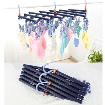 

19/29 Clips Foldable Cloth Socks Drying Rack Bathroom Storage Rack Windproof Hanger QJS Shop