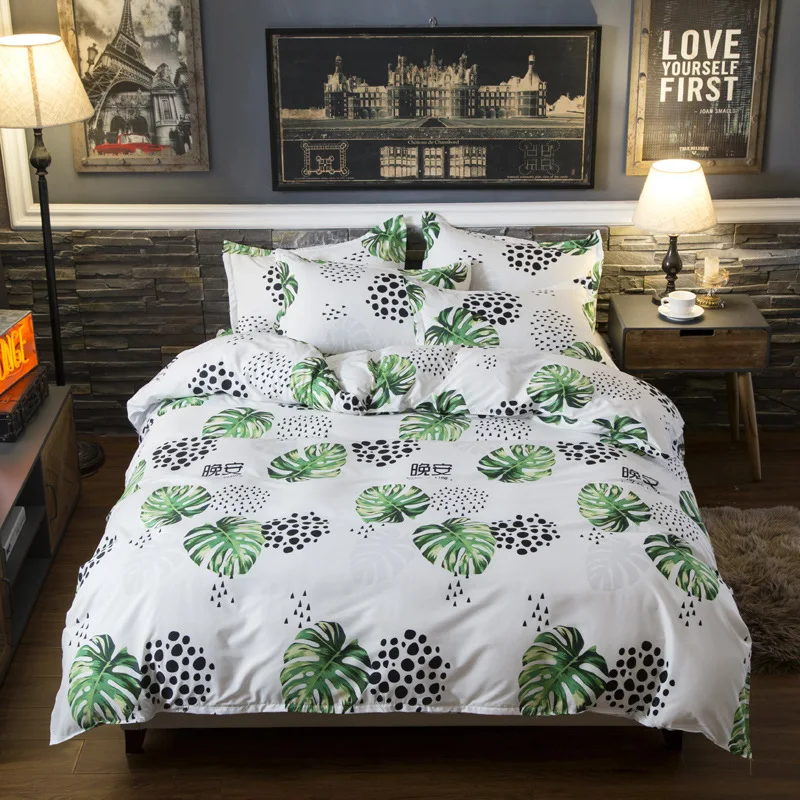  Home bedding 4pcs flat sheet set red heart bed linen set sheet pillowcase&duvet cover set Cute bird
