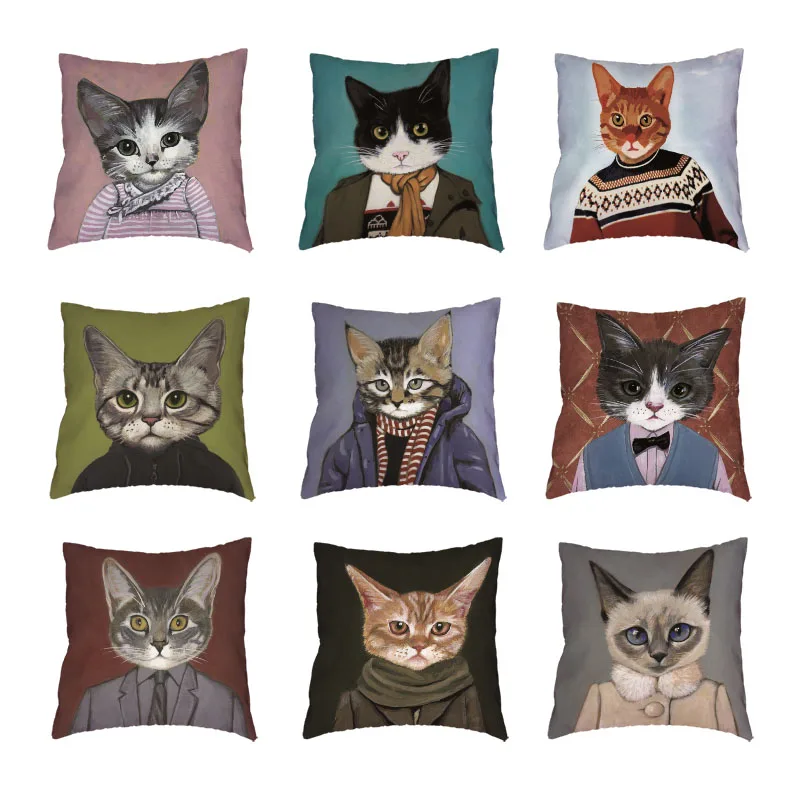 

Popular Cats Cosplay White Throw Pillow Cases Childlike Geometric Pattern Polyester Peach Skin Printed Home Decor Cushion Covers