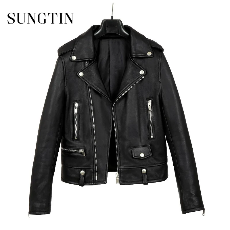 

Sungtin Brand Pu Leather Jacket Women Spring Coat New Fashion Women Jacket Black Faux Leather Biker Female Punk Bomber Outwear