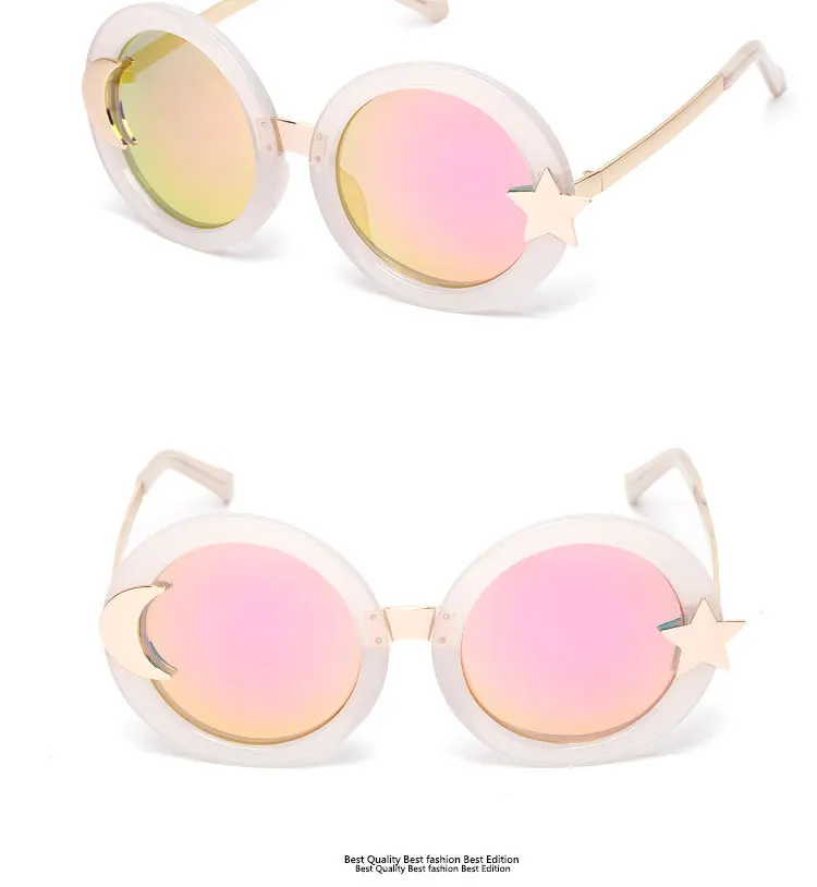 Большие брендовые дизайнерские женские солнцезащитные очки с инкрустацией луны и звезд, красные круглые солнцезащитные очки в стиле ретро