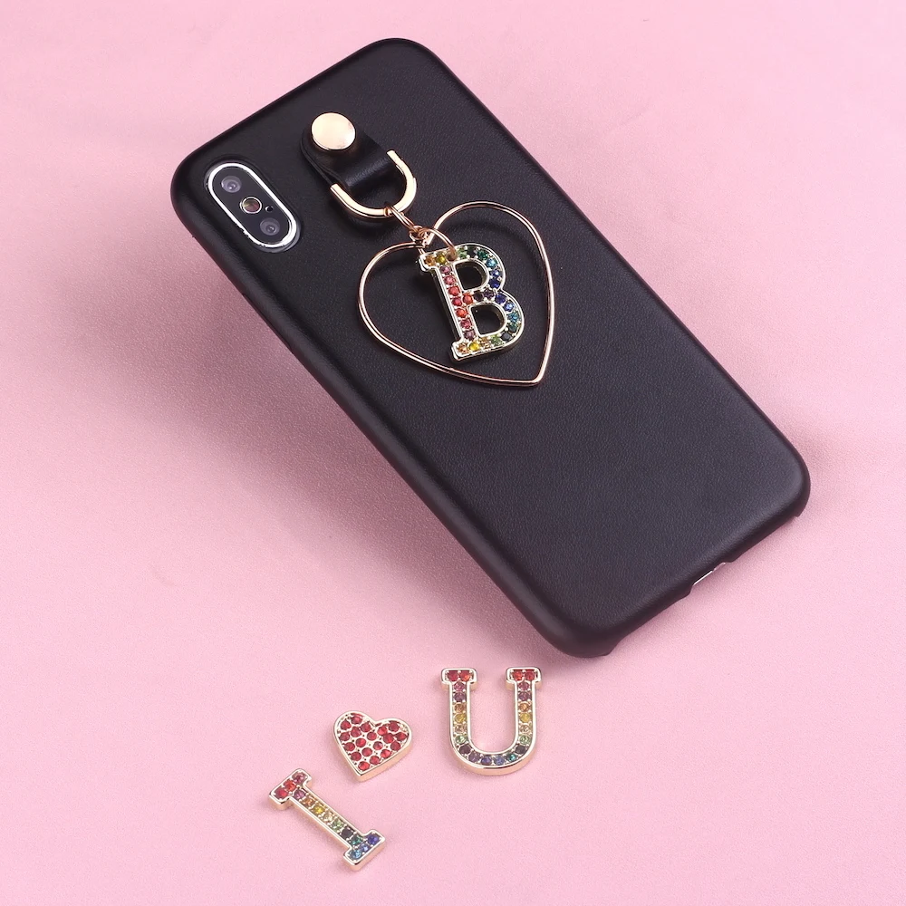 

Heart Gold Pendant Gold Rhinestone Diamond Customized Initial For iPhone 6S XS Max XR 7 7Plus 8 8Plus X Smooth Slim Leather Case