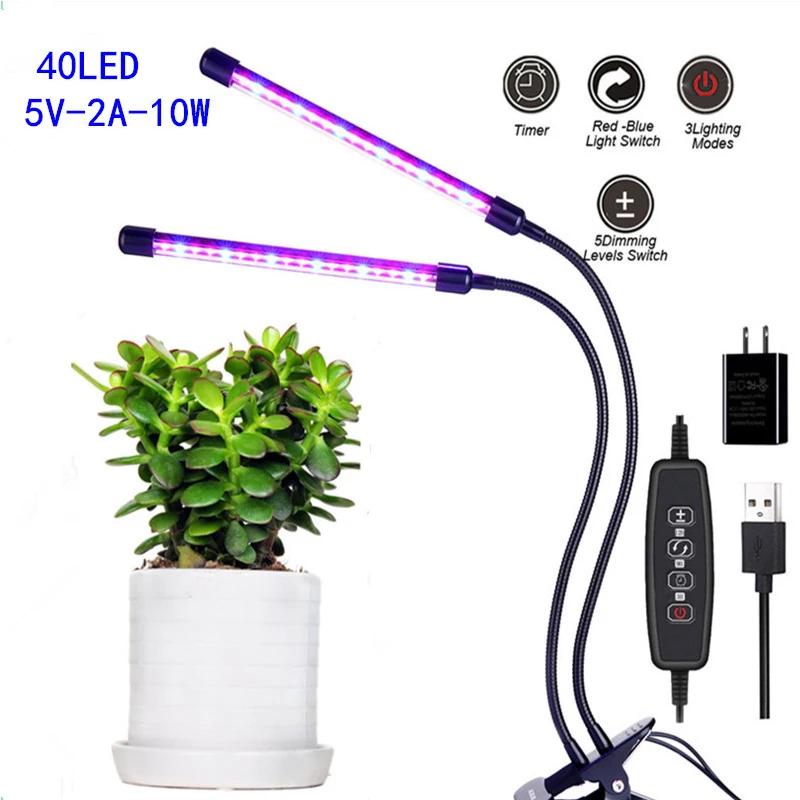 

LED Grow Lamp Bulbs Plant Lights Full Spectrum, Auto ON & Off with 3/6/12H Timer 5 Dimmable Levels Clip-On Desk Grow Lamp for In