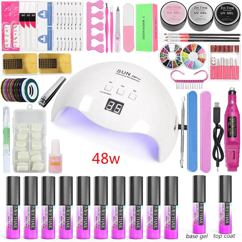 

36/48/80w Led Nail Lamp Dryer 10 Color Gel Polish Builder Extension Set Acrylic Kit Base Top Nail Art Tools for Professionals
