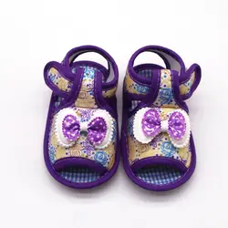 Новорожденных для маленьких девочек мягкая подошва обувь против скольжения Цветочный принт Prewalker двойным бантом сначала для ходьбы обувь