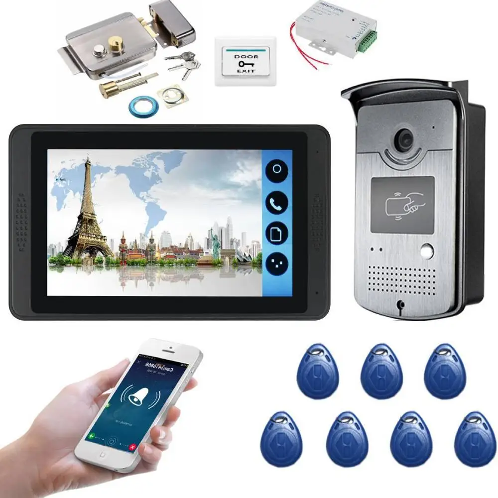 Приложение SmartYIBA RFID дверной звонок 7 дюймов ЖК-Wifi беспроводной видео-телефон двери дверной звонок спикер домофон комплект дверной замок - Цвет: 618MEID11B5