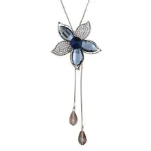 Women’s Simple Crystal Flower Tassel Long Necklace New Fashion Jewelry Bijoux Necklaces & Pendants Christmas Gift