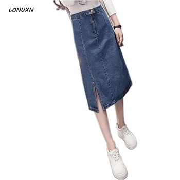 

high quality spring new Female Korean version Slim Fit High waist Pure color Open up Package hip long Girls fashion A-Line skirt