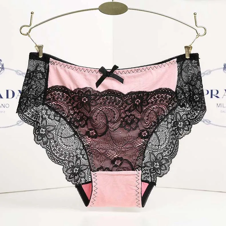 Womens Sexy Patchwork Lace Seamless Panties Femme Comfortable Cotton Crotch Modal  Briefs Underwear Pants Knickers Tangas Lingeries (31)