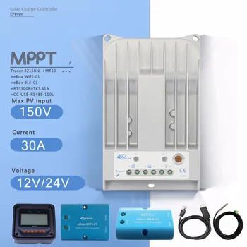 

Tracer 3215BN MPPT 30A Solar Charge Controller with MT50 Meter and EBOX-BLE EBOX-WIFI Module and USB Cable Temperature Sensor
