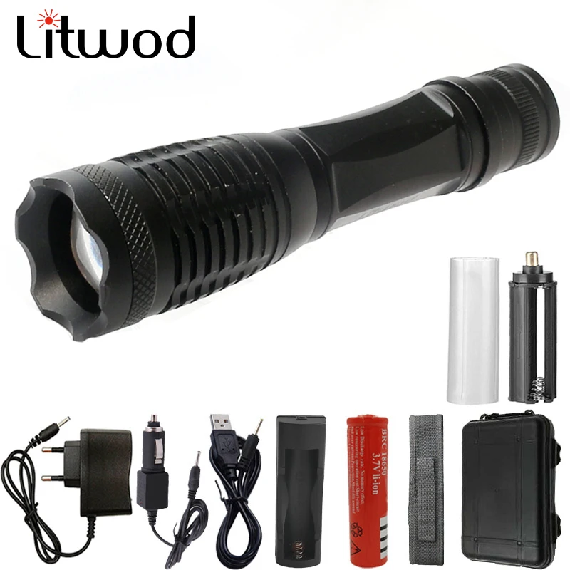 

Litwod Z20E6 LED Flashlight Torch Zoomable Waterproof XML T6 4000LM 5 mode 18650 Battery for Camping Working Flash light