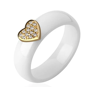 Золотое серебряное керамическое кольцо в форме сердца шириной 6 мм и 3 мм, здоровый гладкий материал с шикарным фианитом для женщин и девочек, подарки на свадьбу - Цвет основного камня: White Gold 6mm