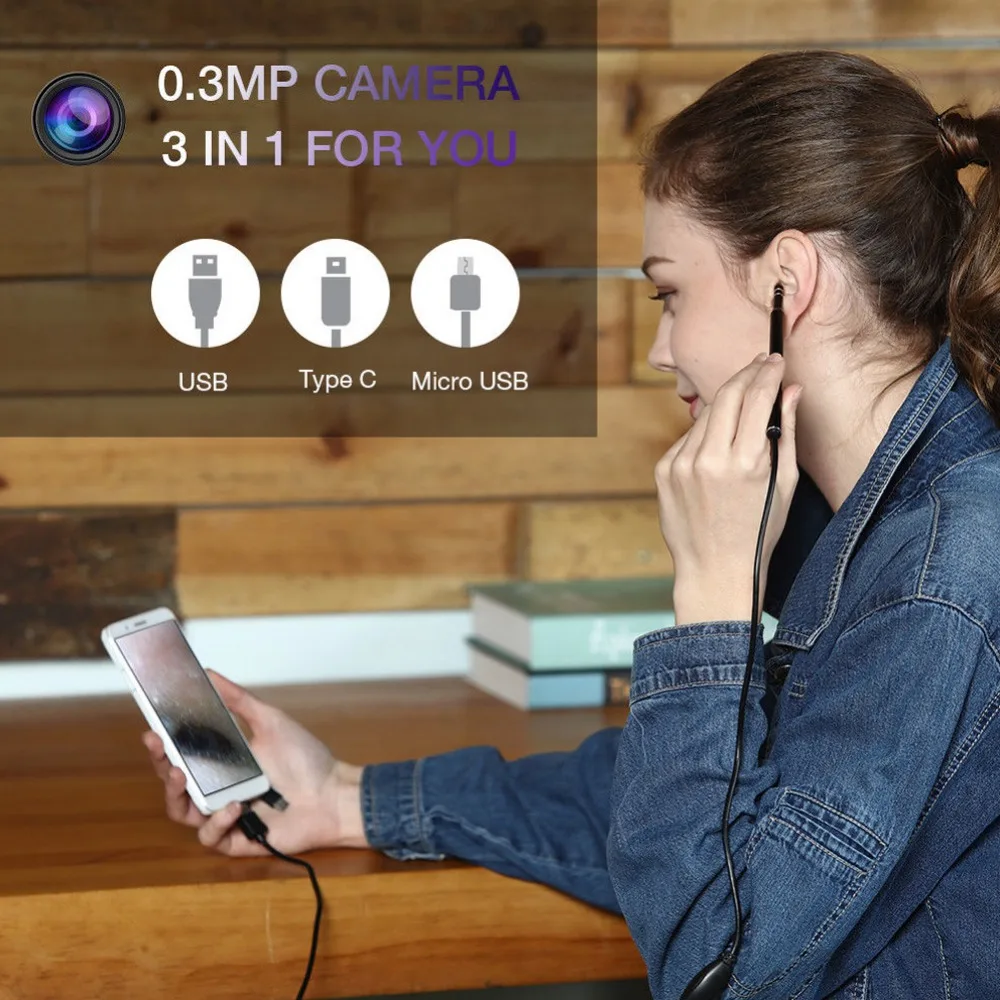 

3 in 1 Ear Cleaning Endoscope Tube Visual Earpick with Camera USB Inspection Borescope for Android Phone PC Ear Clear #271590