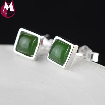 

2018 New Arrivals Geometric Earrings For Women Real 925 Sterling Silver Stud Earrings Simple Square Jasper Fine Jewelry SE103