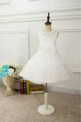 2016 100% реальные фото бесплатная доставка Vintage бальное платье Цветок Девочки Платья длиной до колена Белый тюль Органза Цветок девочки платья
