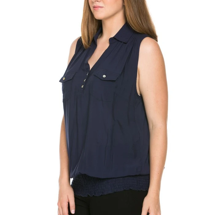 Slim Fit Sleeveless Navy Blouse Plus Size (1)