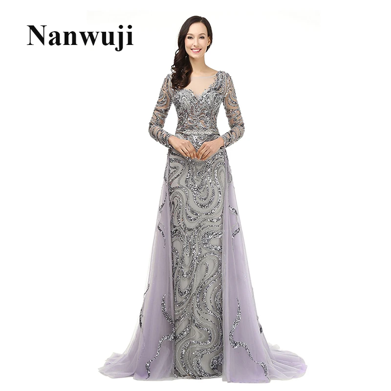 

2017 Long Sleeve Heavy Beaded Crystals Muslim Evening Dress Elegant Evening Dresses Sweetheart Sheer Illusion Sequins