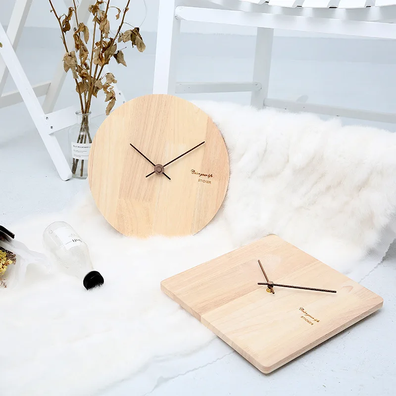 

Nordic Creative Simple Wood Clock New Square Round Wall Clock Parlor Bedroom Decoration Mute Wooden Wall Clock