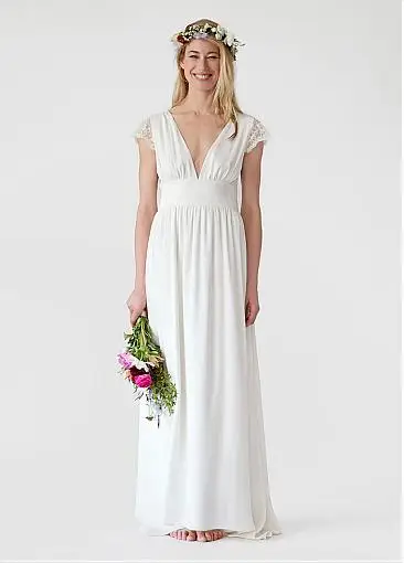 Гламурная шифон v-образным вырезом декольте облегающие свадебные платья в богемном стиле белые свадебные платья длинное пляжное в пол vestido