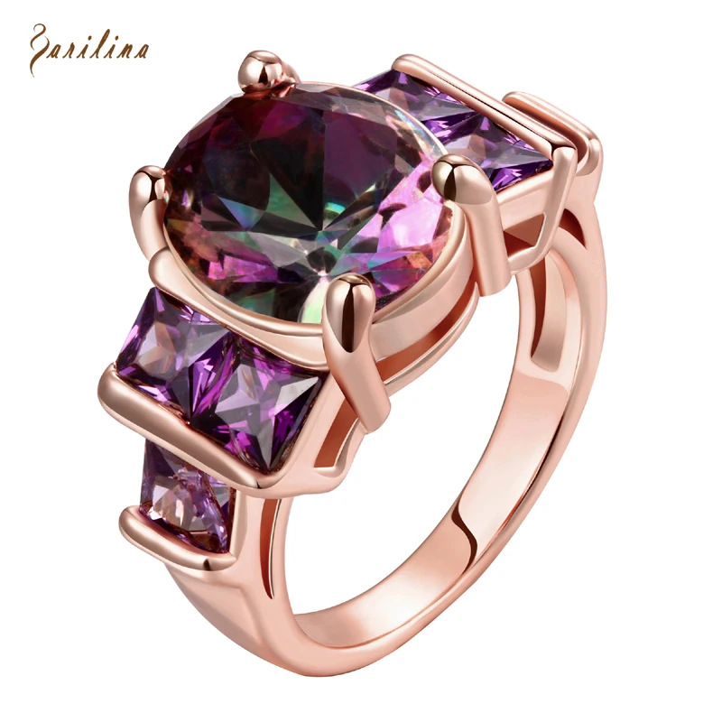 

Rings for women Purple Rainbow Mystic Cubic Zirconia Fashion jewellery Rose Gold Plated Anniversary Ring size 9 R2051