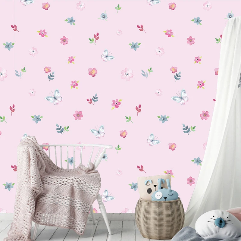 Новое поступление, розовые лепестки цветов, настенная бумага, милая самоклеящаяся бумага для маленьких девочек, детская комната, настенная бумага, декор для детской спальни, W049
