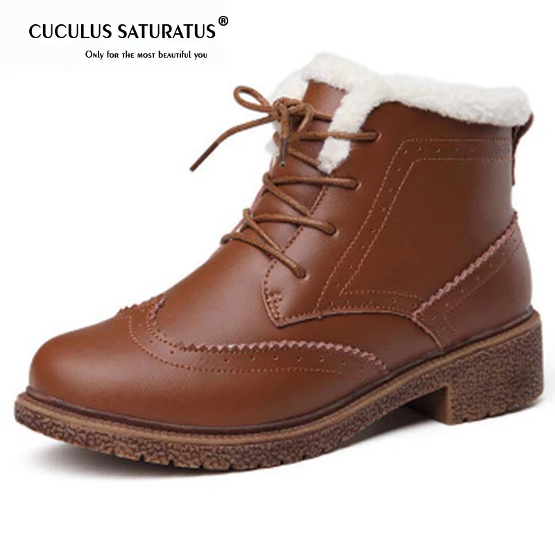 

Cuculus 2018 Women Boots Waterproof Winter Warm Fur Ankle Boots Thick Soled Warm Cotton Shoes Woman Botas Footwear 1848