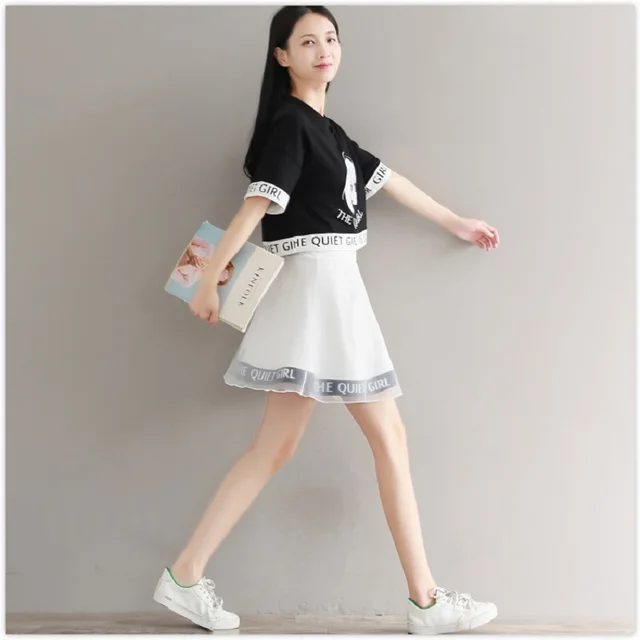 Japanese Mori College Girl Two Pieces Kawaii Crop & High Waist Mini Skirt  5