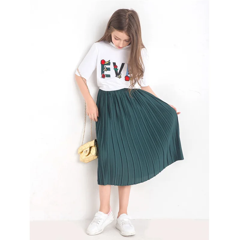 

2pcs Teenage Girls Skirt Suit Patchwork Shirt + Skirt Spring Summer Girls Costume Fashion Kids Clothing Set for 6-14