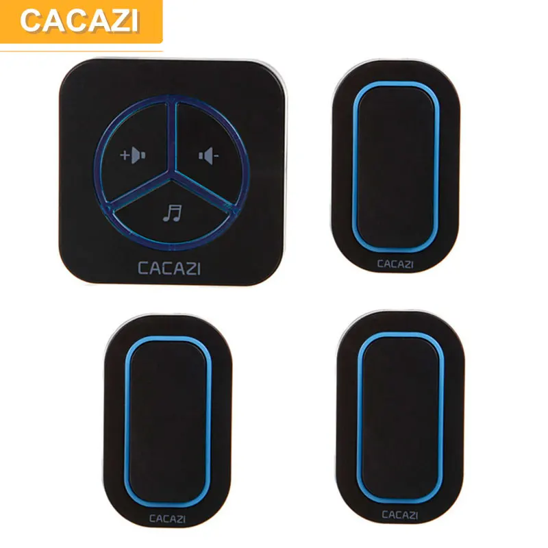 

CACAZI IP44 Waterproof Wireless Doorbell 280M Range with 48 Chimes Tone 6-Level Volume with 3 Push Button and 1 Receiver
