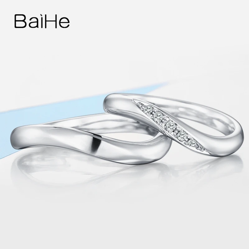 BAIHE Solid 18 K Белое Золото 0.05ct Сертифицированный H/SI круглый натуральные Алмазы обручальные женщины тонкое обручальное кольцо ювелирные изделия