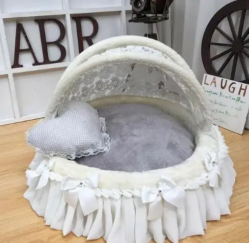 

Palace style pet cradle bed High-end fashion dog bed Exquisite doghouse Lace dog cradle nest Luxury dog bed