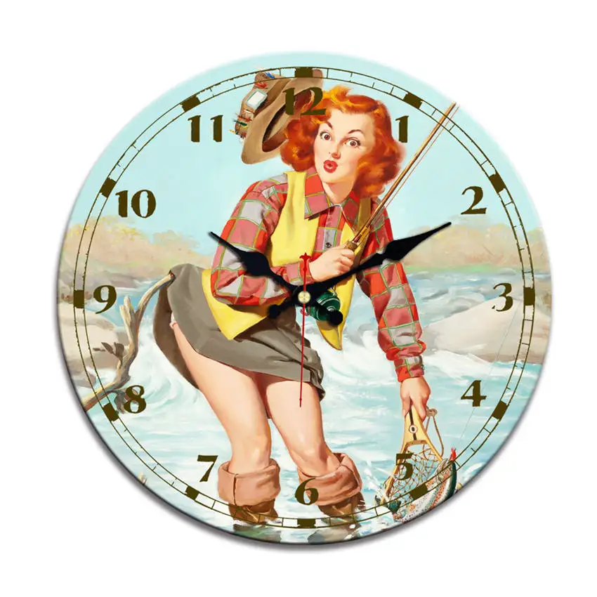 WONZOM знаменитый автомобиль красота современный стиль деревянные картонные часы, круглые Настенные часы для домашнего декора гостиной не тикающий звук - Цвет: Woman Wall Clock 15