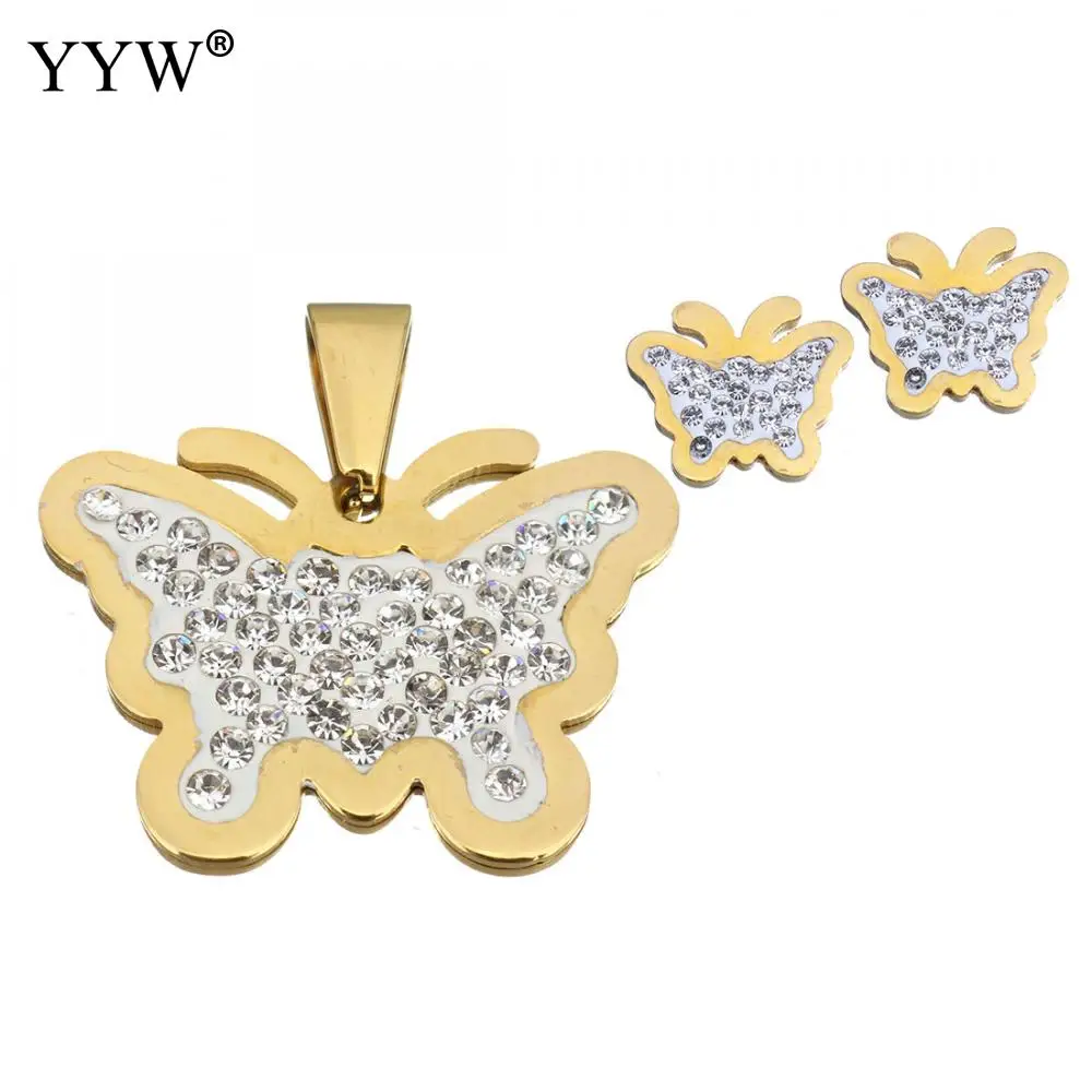 Lovey Butterfly Jewelry Set Stainless Steel Pendant & Stud Earring with