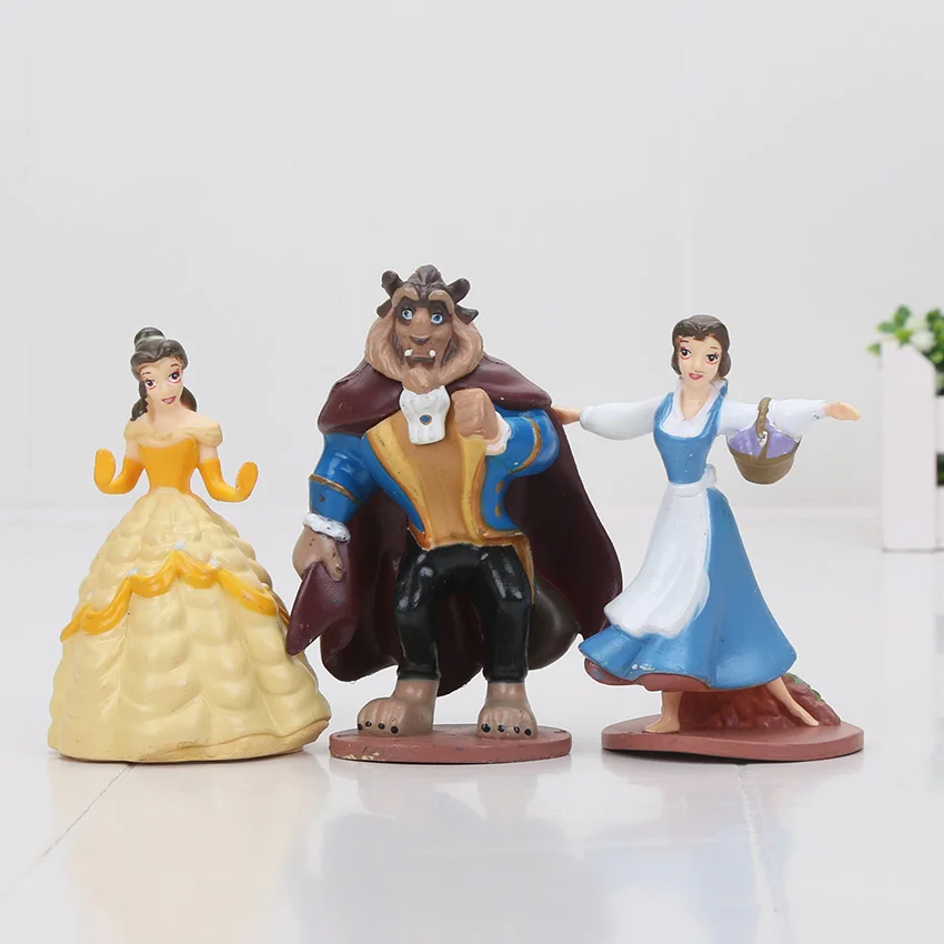 

3pcs/set Beauty and Beast Princess Belle Action Figure Birthday Gift Cake Decoration Girl Toy 9-10cm