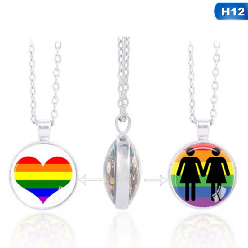 Двухстороннее ожерелье с подвеской для геев Прайд Мода LGBT Collares Радужный цветной узор талисманы Bijoux длинноцепочечный котел - Окраска металла: 12