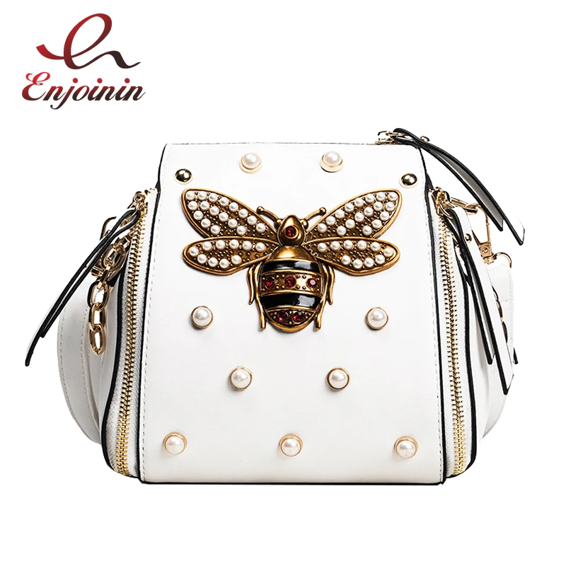 

Good quality fashion metal pearl bees 4 colors ladies shoulder bag handbag purse women's crossbody messenger bag purse