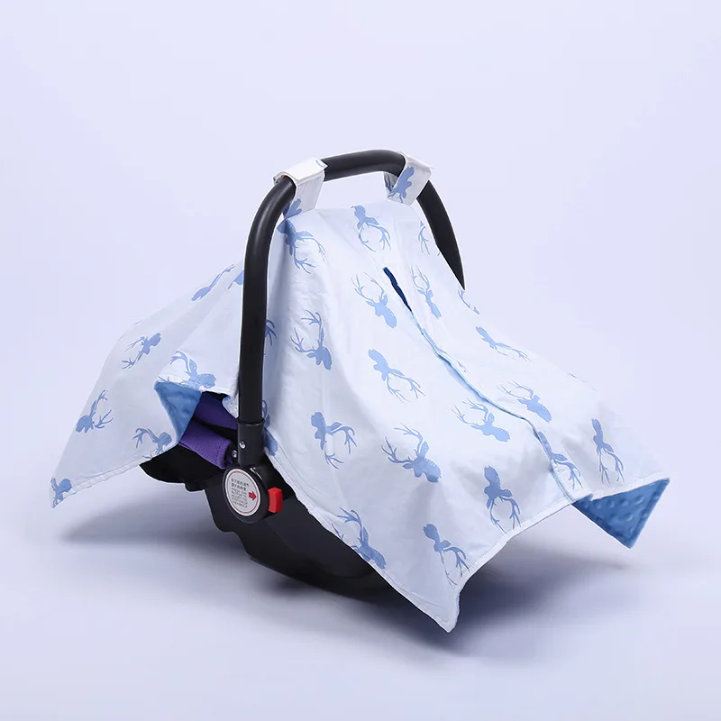 70X100 см 2 слоя олень Минки детское автокресло одеяло новорожденный крышка колыбели автомобильное кресло навес для кормления Крышка для коляски - Цвет: W-blue deer