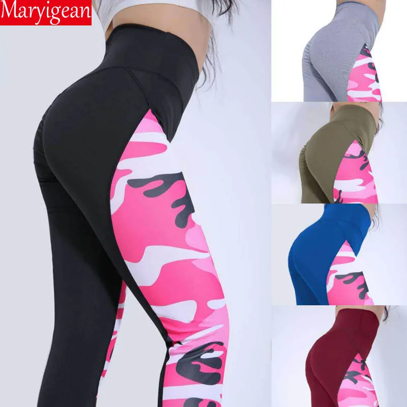 

Maryigean Pacthwork Printed Leggings Women Sport Workout Legins Sportswear Stretchy Fitness Legging Compression Push Up Leggings