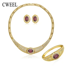 CWEEL luxury Jewelry Sets For Women Necklace Earrings Bracelet Ring Gold Plated Wedding Imitated Crystal Engagement Accessories