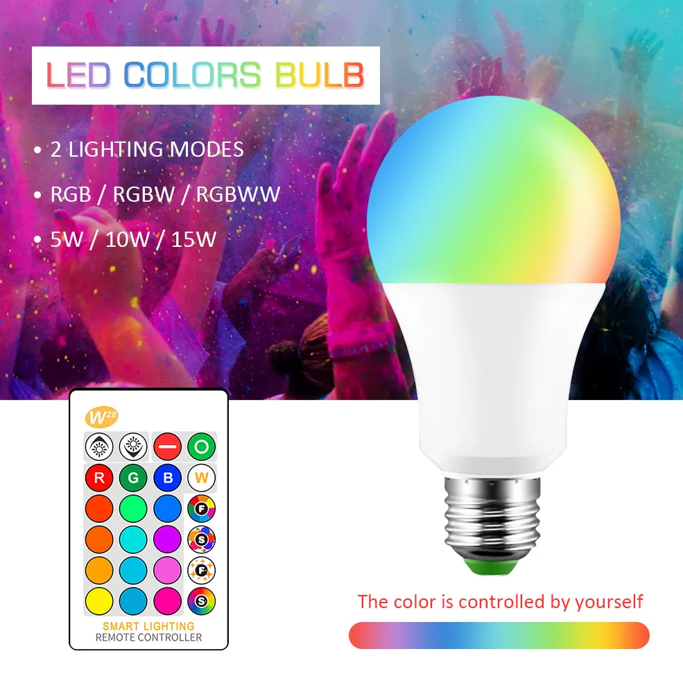 E27 светодиодная лампа RGB Светодиодная 5 Вт 10 15 изменение цвета RGBW Волшебная умная с